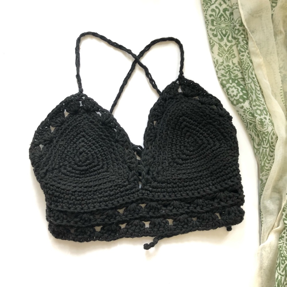 Handmade Crochet Festival Bralette Top Black